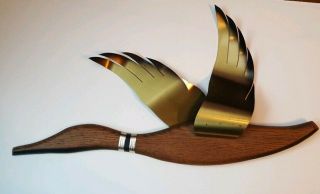 3 Vintage Masketeers Flying Geese Ducks Wall Art Mid Century Modern Wood Brass 2
