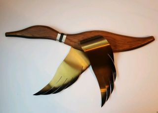 3 Vintage Masketeers Flying Geese Ducks Wall Art Mid Century Modern Wood Brass 4