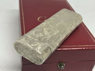 Auth CARTIER Brushed Bark Pattern Oval Lighter Silver w Case & Papers 7