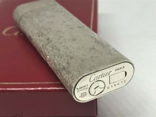 Auth CARTIER Brushed Bark Pattern Oval Lighter Silver w Case & Papers 8