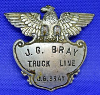 Vintage J.  G.  Bray Truck Line Trucker’s Hat Badge – 1940’s