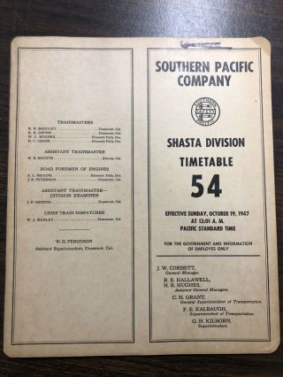 Southern Pacific Co Railroad Shasta Division Employee Timetable 54 Oct 14 1947