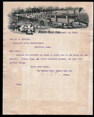 1899 Beacon Falls Rubber Shoe Co - Connecticut - Rare Letter Head