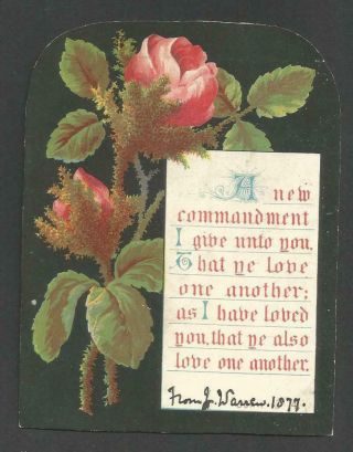 L04 - Victorian Religious Scripture Motto Card - Roses - 1877