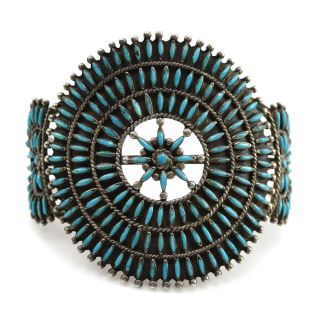 C 1960s Zuni Turquoise Petit Point Cluster And Sterling Silver Bracelet,  Size 7