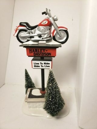 Collectible Harley Davidson Sign Snow Village Figurine Motorcycle 54901