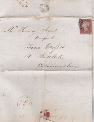 1842 Qv Manchester Maltese On Cover With A 1d Penny Red Stamp To Caernarvon