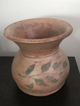 1800 ' s Antique Clay Ladies pottery spittoon Hand painted Flowers Rare Cuspidor 3