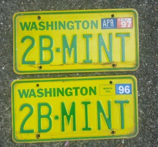 Pair Vintage Washington Personalized Vanity License Plate 2b - Yellow Green