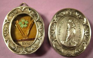 Antique & Ornate Silver Theca Case With A Relic Of St.  Bridget Of Sweden.