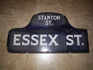 1950`s Porcelain York City Street Sign 2 Sided Stanton St.  & Essex St.