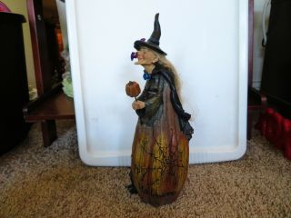 " Happy Halloween " 13.  5 Large Resin Witch Figurine Halloween W/purple Bat