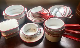 Vintage 27 Piece Red And White Enamelware Federal Pots Pans Fridge Dishes Plate 2