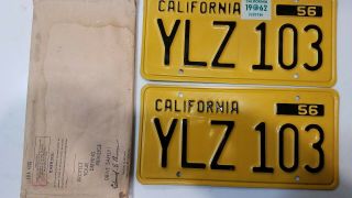 1956 California Pair - License Plates - Dmv Clear - - Ylz 103