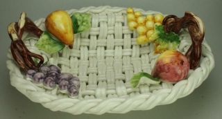 Italian Lattice White Woven Porcelain Fruit Basket 2 Handles Made In Italy Cs13
