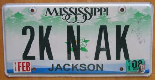 Mississippi 2008 Vanity License Plate 2k N Ak