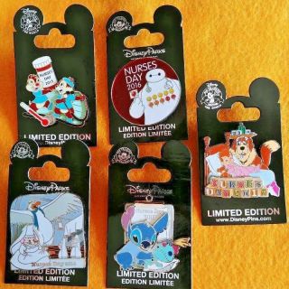 Disney 5 Pins Nurses Day 2013 - 2015 - 2016 - 2017 - 2018 - Stitch Chip Dale,