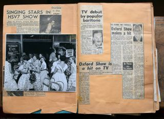 OLD TV SCRAPBOOK Melb ' The Oxford Show ' over 60 photos,  cuttings etc 1957 2