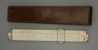 Post Versalog Slide Rule,  1460,  With Leather Case,  Bamboo,  Hf Date 1957