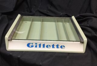 Vintage 1950s 60s Gillette Razor Advertising Display Case White With Glass Top