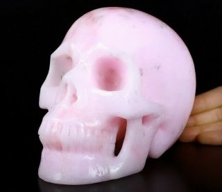 Lifesized 6.  7 " Pink Aragonite Carved Crystal Skull,  Realistic,  Crystal Healing
