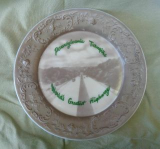 Mid Century Vintage Pennsylvania Turnpike Souvenir Plate Milk Glass