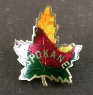 Vintage Spokane Canada Enamel Maple Leaf Pin Brooch