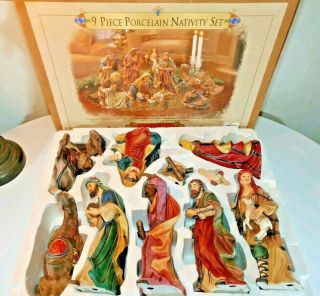 1999 Grandeur Noel 9 Piece Hand Painted Porcelain Nativity Set Collector Edition