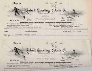2 Purchase Orders Smith & Wesson from Kimball Sporting Goods Co.  Tacoma,  WA 1929 2