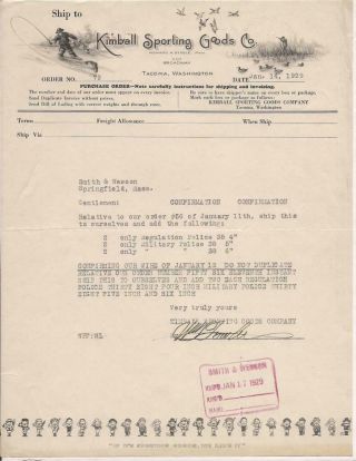 2 Purchase Orders Smith & Wesson from Kimball Sporting Goods Co.  Tacoma,  WA 1929 3
