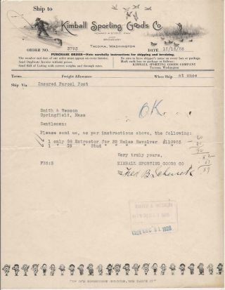 2 Purchase Orders Smith & Wesson from Kimball Sporting Goods Co.  Tacoma,  WA 1929 4