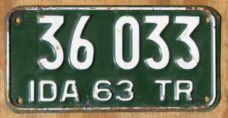 Idaho Trailer License Plate 1963 36 033 Small Size Plate