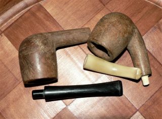 2 x Vintage Skinned Tobacco Pipes.  70,  year old French Briar. 5