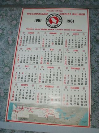 Large 1961 Great Northern Railroad Calendar 42 1/2 " By 26 "