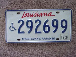 2013 Louisiana Handicapped License Plate 292699