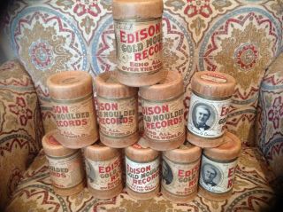 10 Exceptional Edison Cylinder Phonograph Records 2 Minute Gold Moulded
