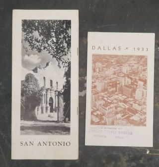Two Vintage 1930s San Antonio Dallas Texas Travel Brochure Pamphlet