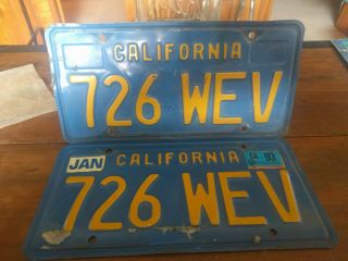 Vintage California Blue License Plate Pair 1993 Sticker