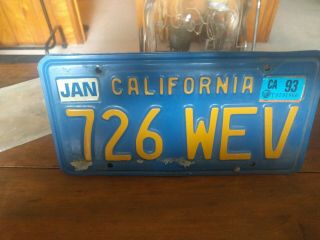 Vintage California Blue License Plate Pair 1993 Sticker 2