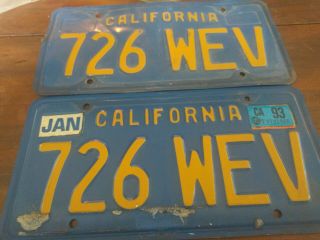 Vintage California Blue License Plate Pair 1993 Sticker 4