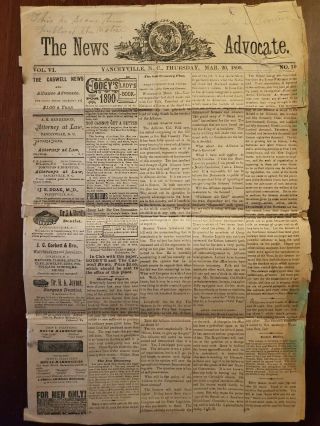 1890 Caswell County,  Nc Yanceyville Advocate Newspaper & Burton Letter,  Estelle