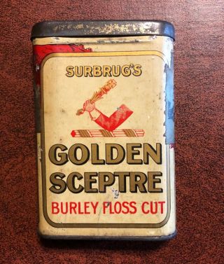 Very Rare And Htf Early Upright " Golden Sceptre " Tobacco Pocket Tin