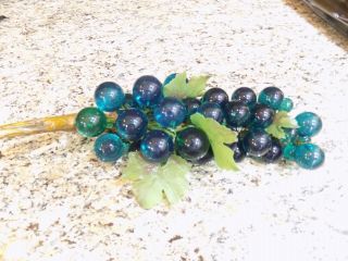 Vintage Blue/green Lucite & Glass Large Grape Cluster / Driftwood Stem 20 " Long