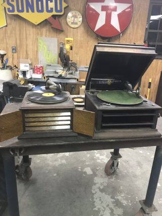2 Antique Victrola Talking Machine Phonograph Red Mahogany