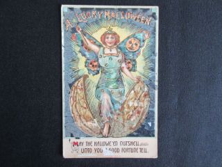 1912 A Lucky Halloween Series Goblin Butterfly From Nutshell Postcard Rare