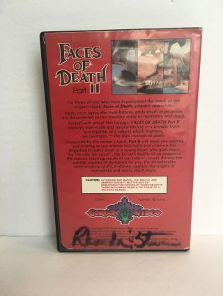 FACES OF DEATH PT.  2 VHS HORROR RARE CULT BANNED IN 46 COUNTRIES Former Rental 3