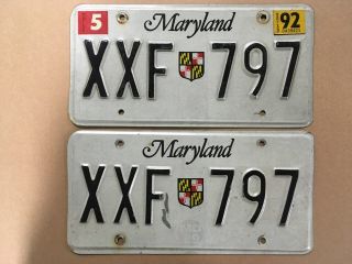 Maryland 1989 License Plate Pair,  Xxf 797