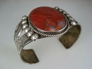 Old Navajo Stamped Sterling Silver & Petrified Wood Agate Bracelet