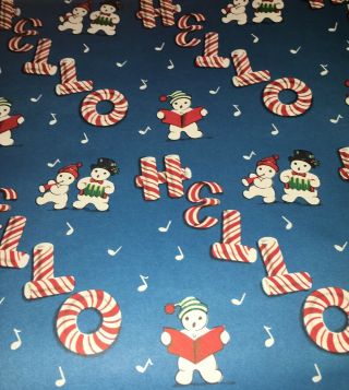 Vtg Christmas Wrapping Paper Gift Wrap 1940s Candy Cane Hello Snowman