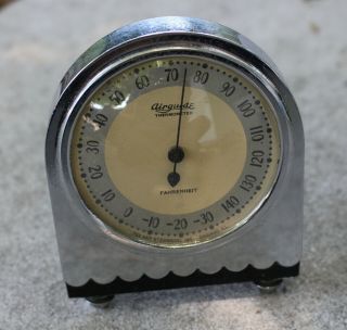 Rare Antique Airguide Indoor Outdoor Weather Thermometer W/ Stand Chrome Mini
